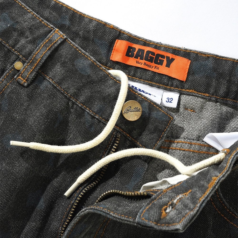 Leopard Denim Jeans - Black