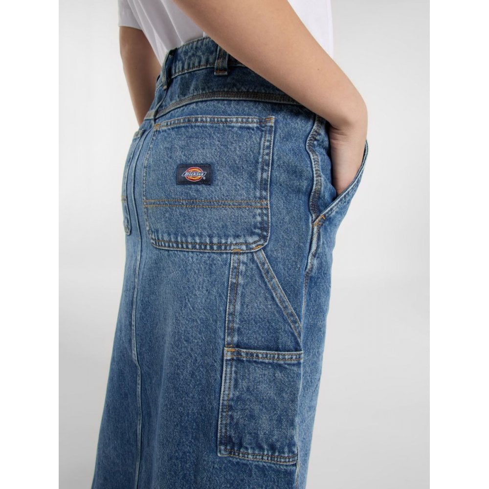 W' Long Denim Carpenter Skirt - Rinsed Blue