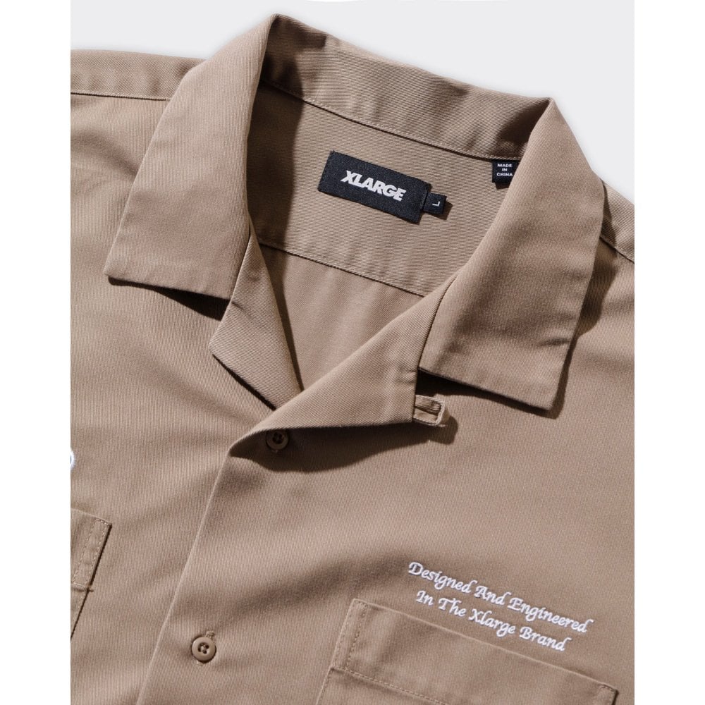Embroidered S/S Work Shirt - Beige