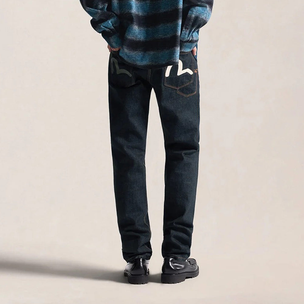 Grey & White Seagull Print Pocket Selvedge Jeans - Raw Indigo