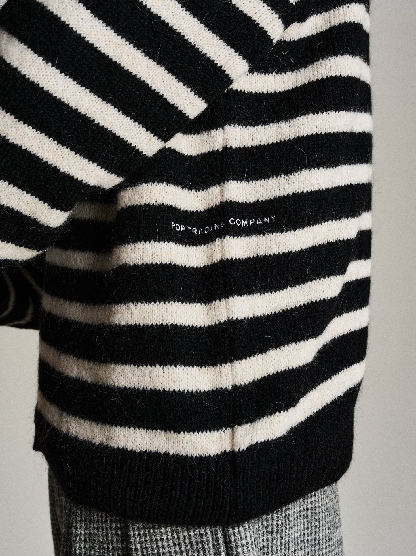 Mohair Striped Knitted Cardigan - Black / White