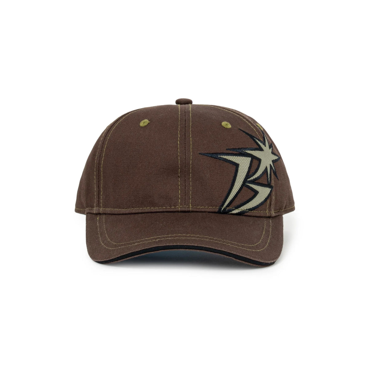 B Logo Contrast Stitch 6-Panel Cap - Brown