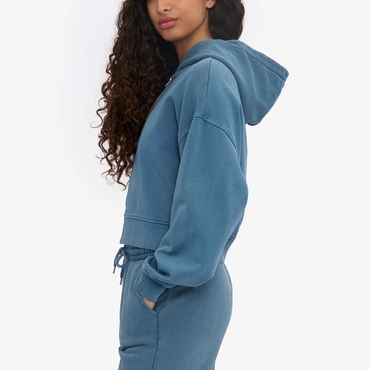 Women's Organic Crop Zip Hood - Faded Indigo