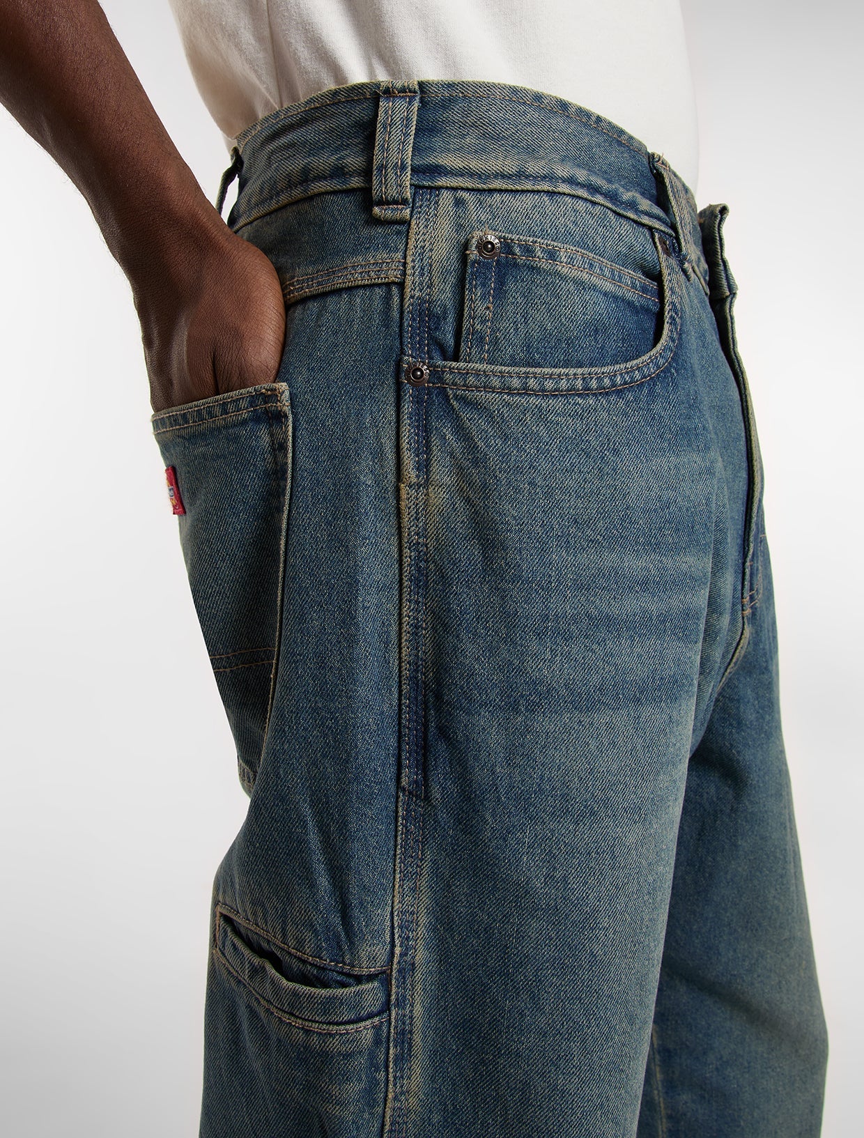 958 Baggy Tapered Work Jeans - Khaki Tinted Blue