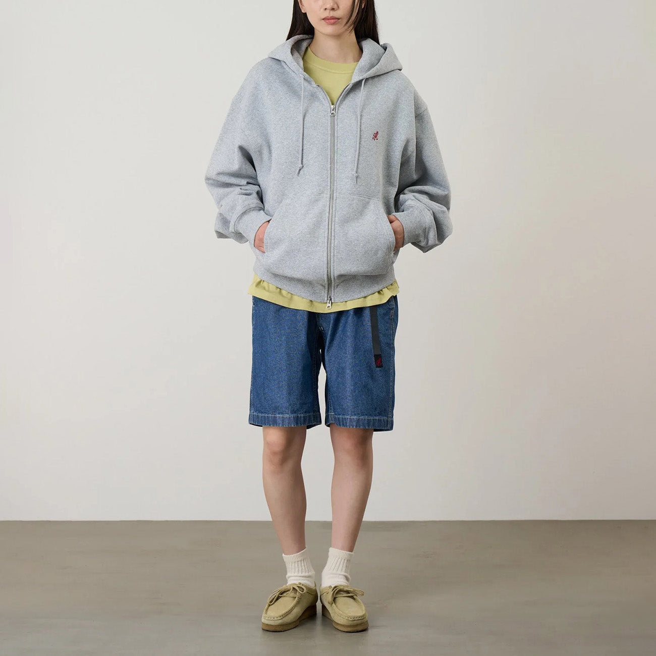 One Point Zip Hooded Sweatshirt - Heather Grey