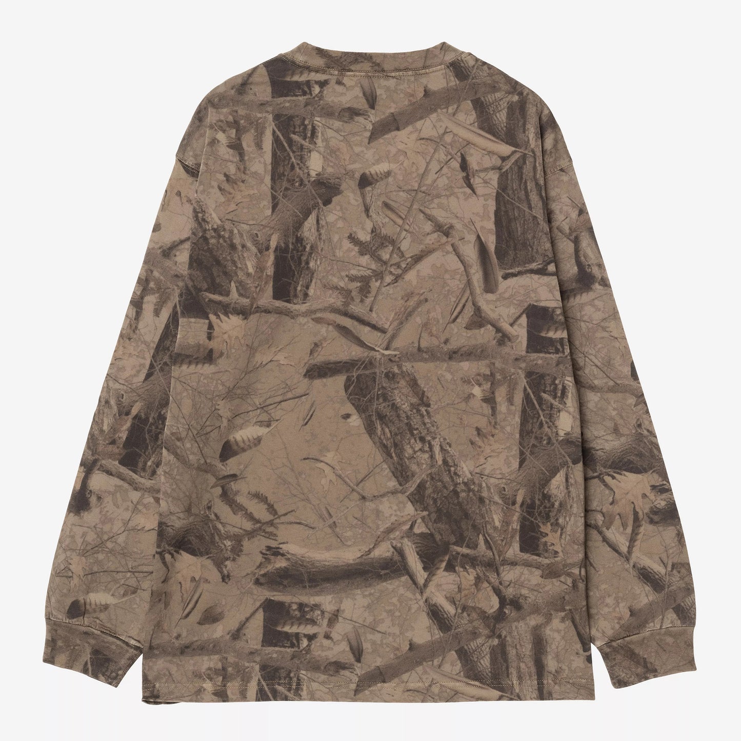 L/S Feather Tree T-Shirt - Camo Feather Tree, Khaki / Shungite garment dyed