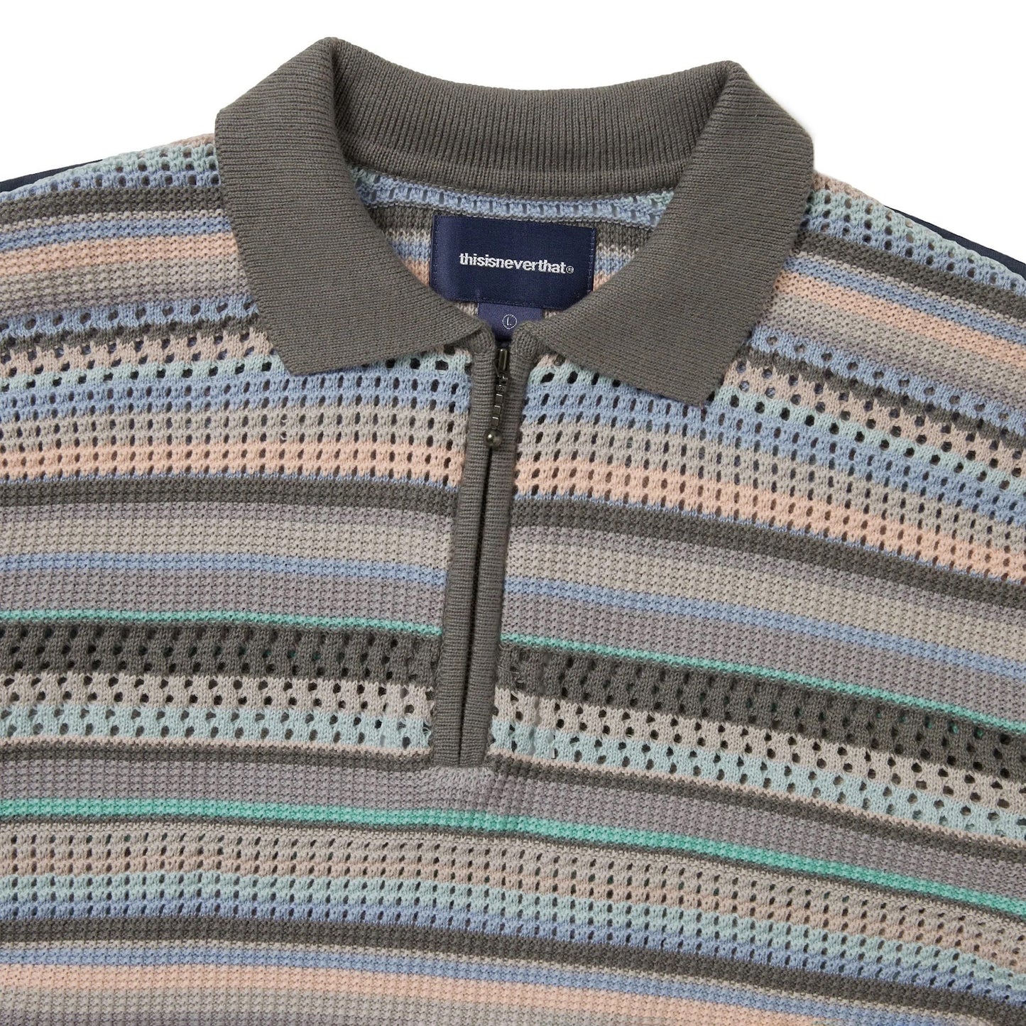 Striped S/S KnIt Polo - Pink Grey