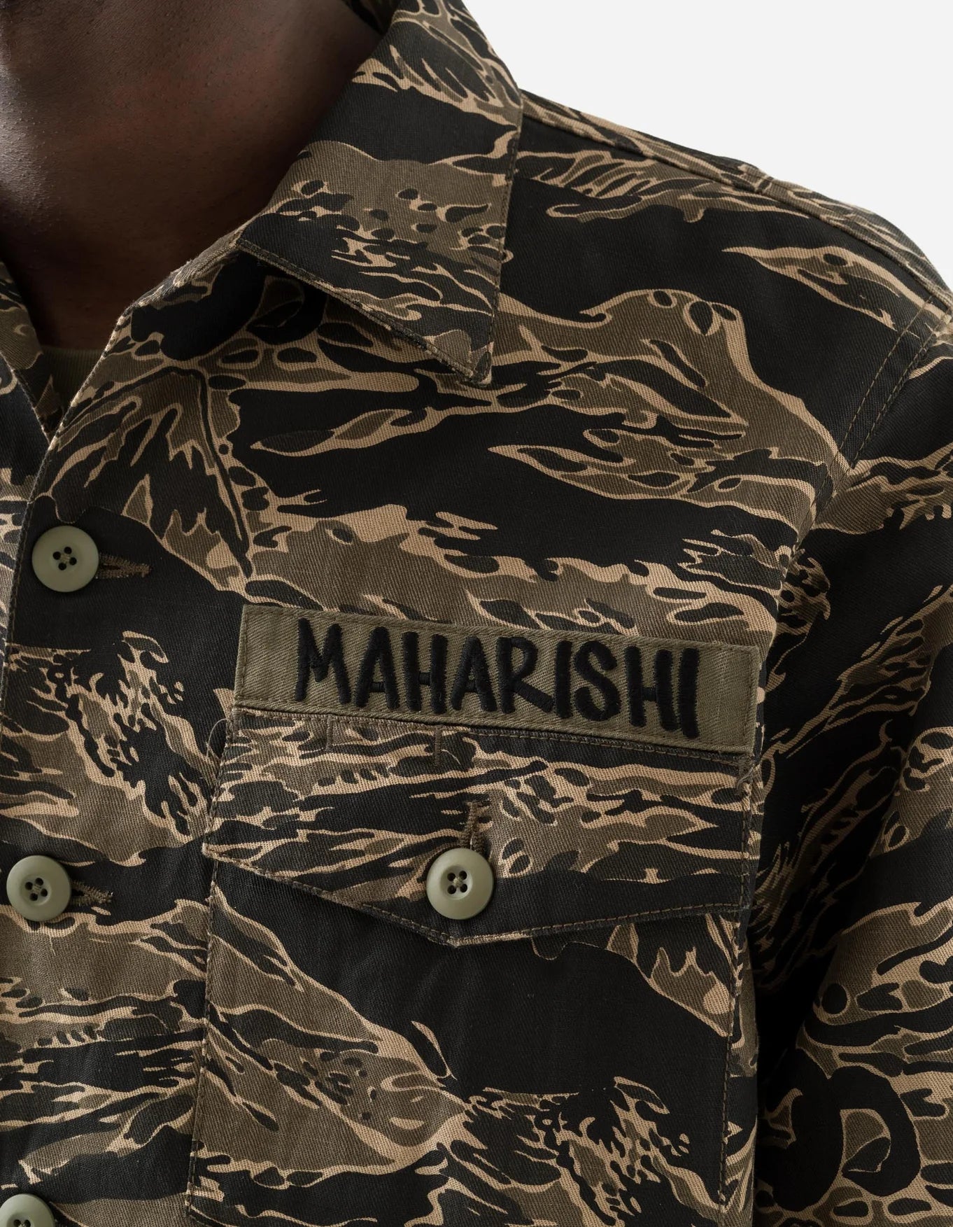 7147 Bonsai Tigerstripe L/S Utility Shirt - Mint Gold