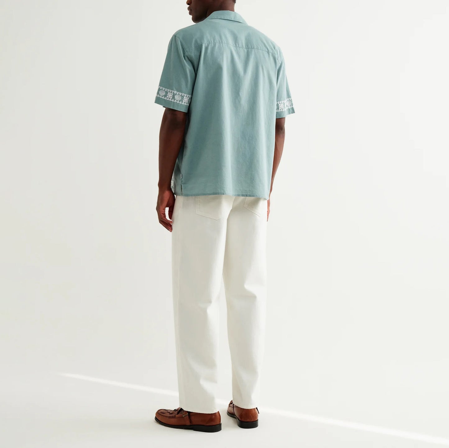 Didcot SS Shirt, Placement Border - Sea Green / Ecru
