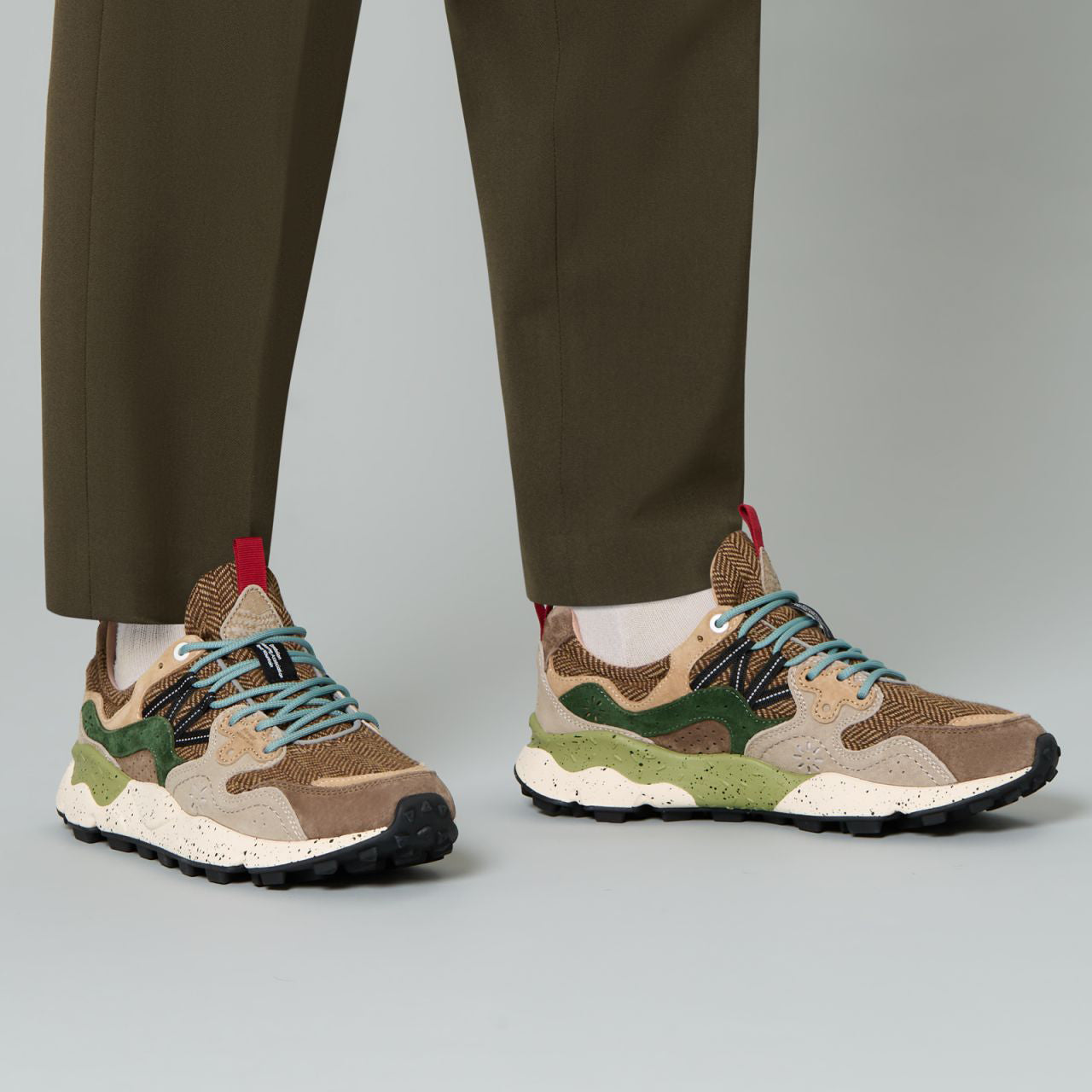 Yamano 3 Uni, Suede / Wool Knit Herringbone - Dark Grey / Mud / Light Brown