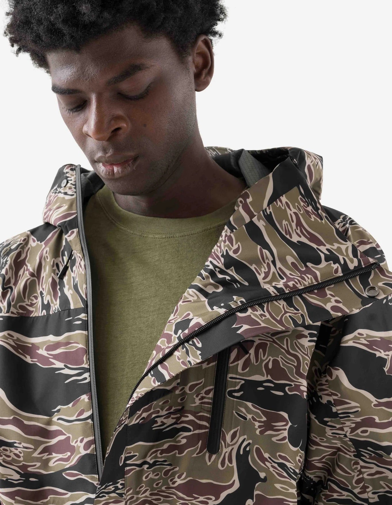 7274 Bonsai Tigerstripe Asym Parka - Woodland