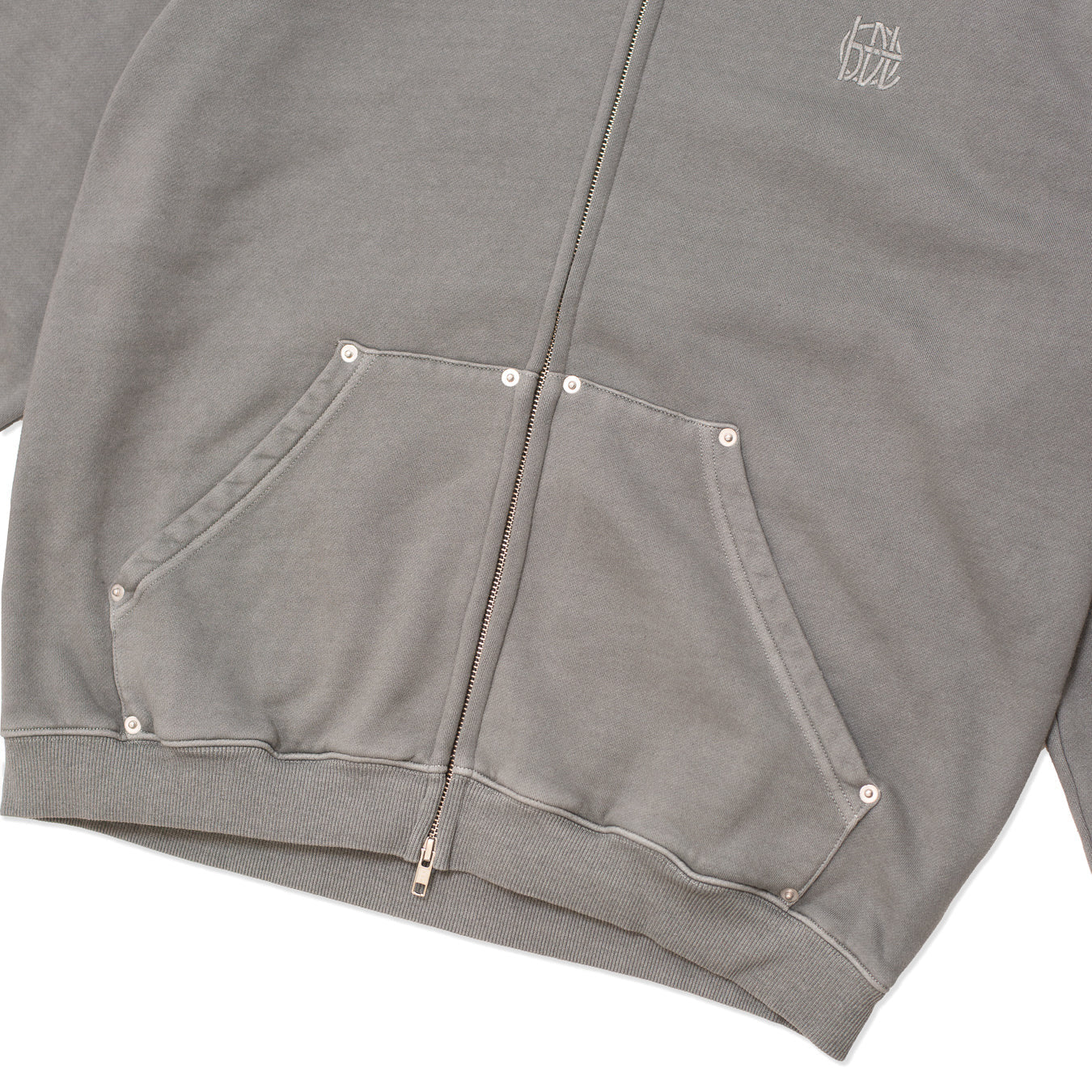 Monogram Zip Hood - Washed Grey