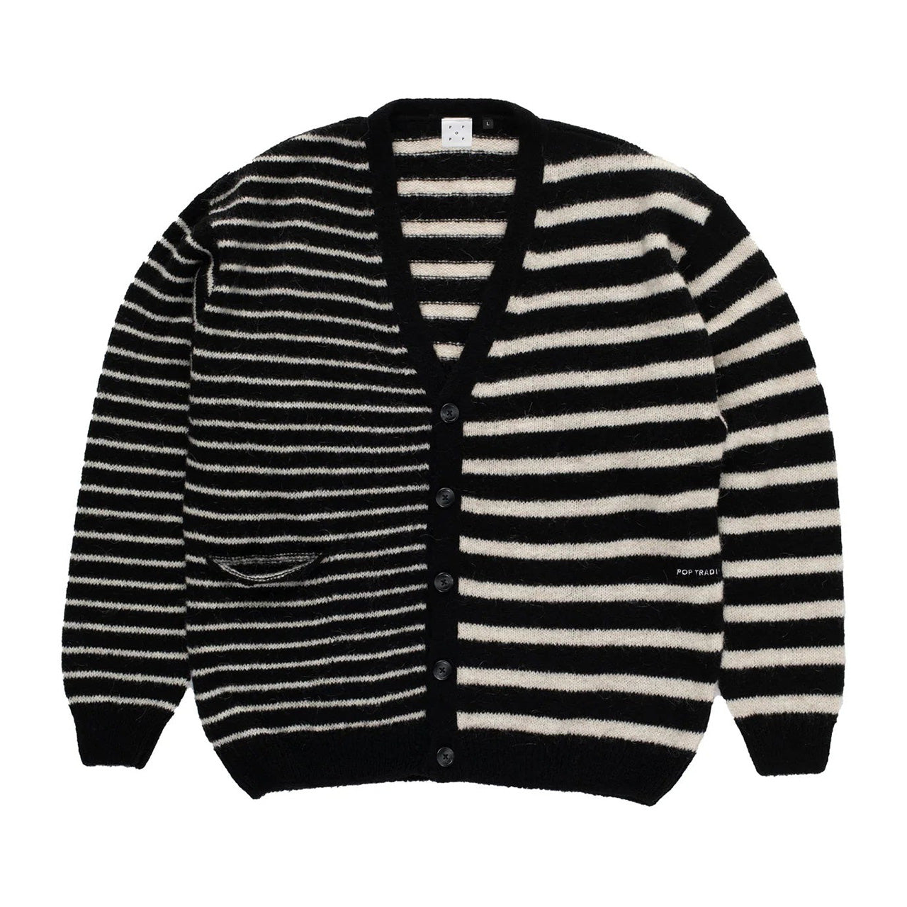 Mohair Striped Knitted Cardigan - Black / White