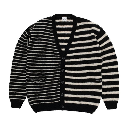 Mohair Striped Knitted Cardigan - Black / White