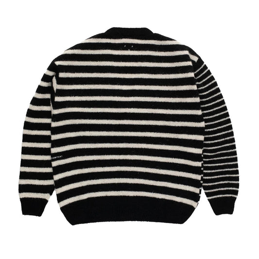 Mohair Striped Knitted Cardigan - Black / White