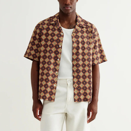 Didcot SS Shirt, Seersucker Tiles - Rust / Multi