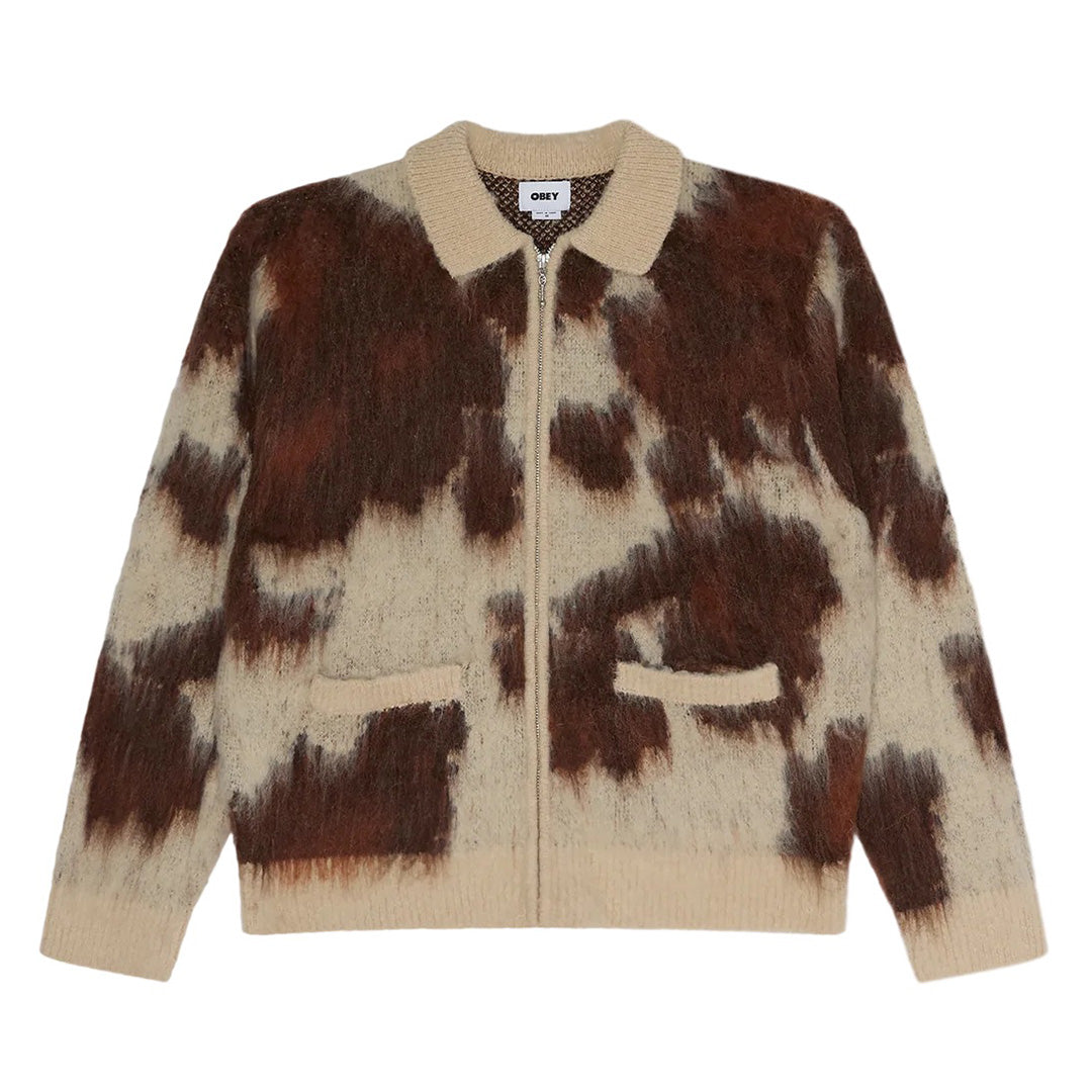 Cow Pattern Zip Sweater - Cow Multi
