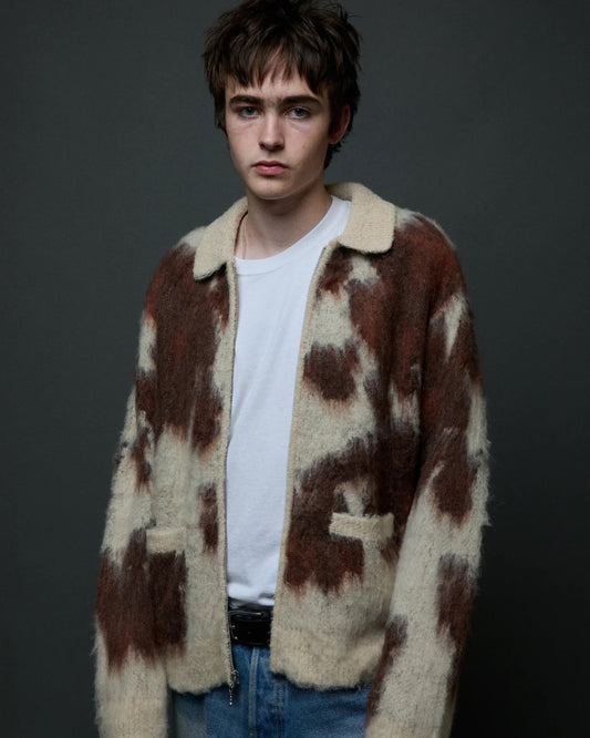 Cow Pattern Zip Sweater - Cow Multi
