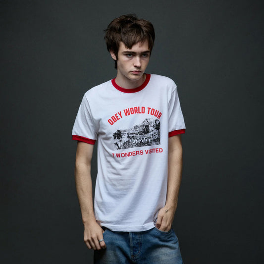 7 Wonders Visited Ringer Tee - White / Red