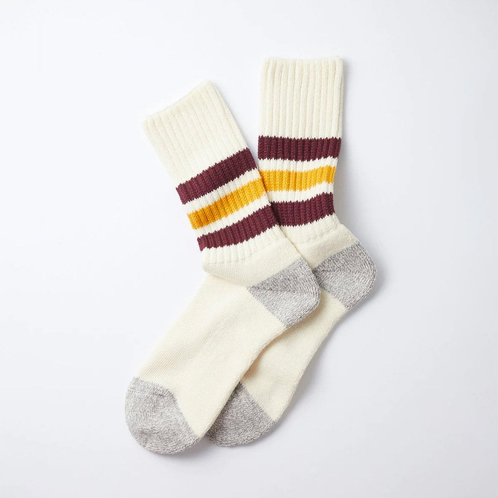 Coarse Ribbed Oldschool Socks - Bordeaux / Yellow