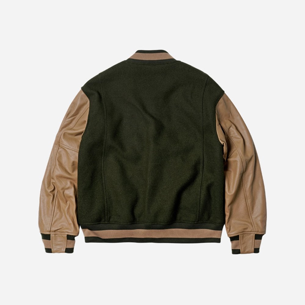 Cowhide Leather Varsity Jacket - Olive