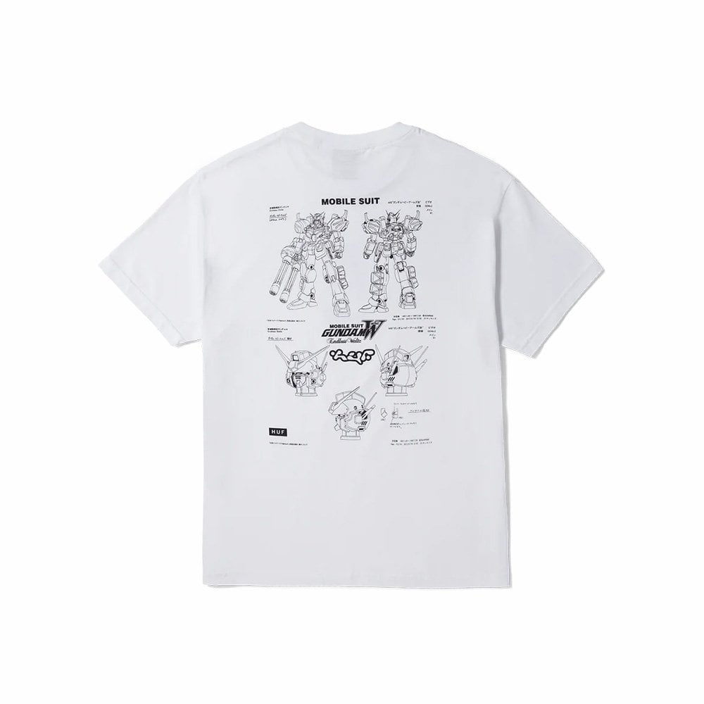 Huf X Gundam Wing Heavy Arms Schematics S/S Tee - White