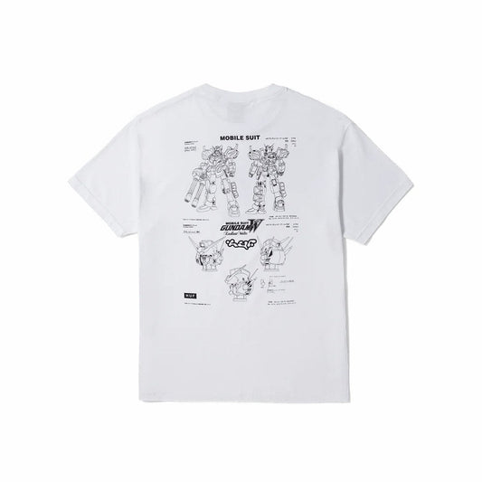 Huf X Gundam Wing Heavy Arms Schematics S/S Tee - White