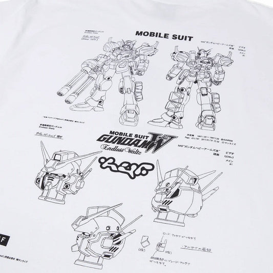 Huf X Gundam Wing Heavy Arms Schematics S/S Tee - White