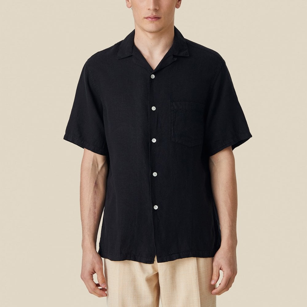 Linen Camp Collar Shirt 25 - Black