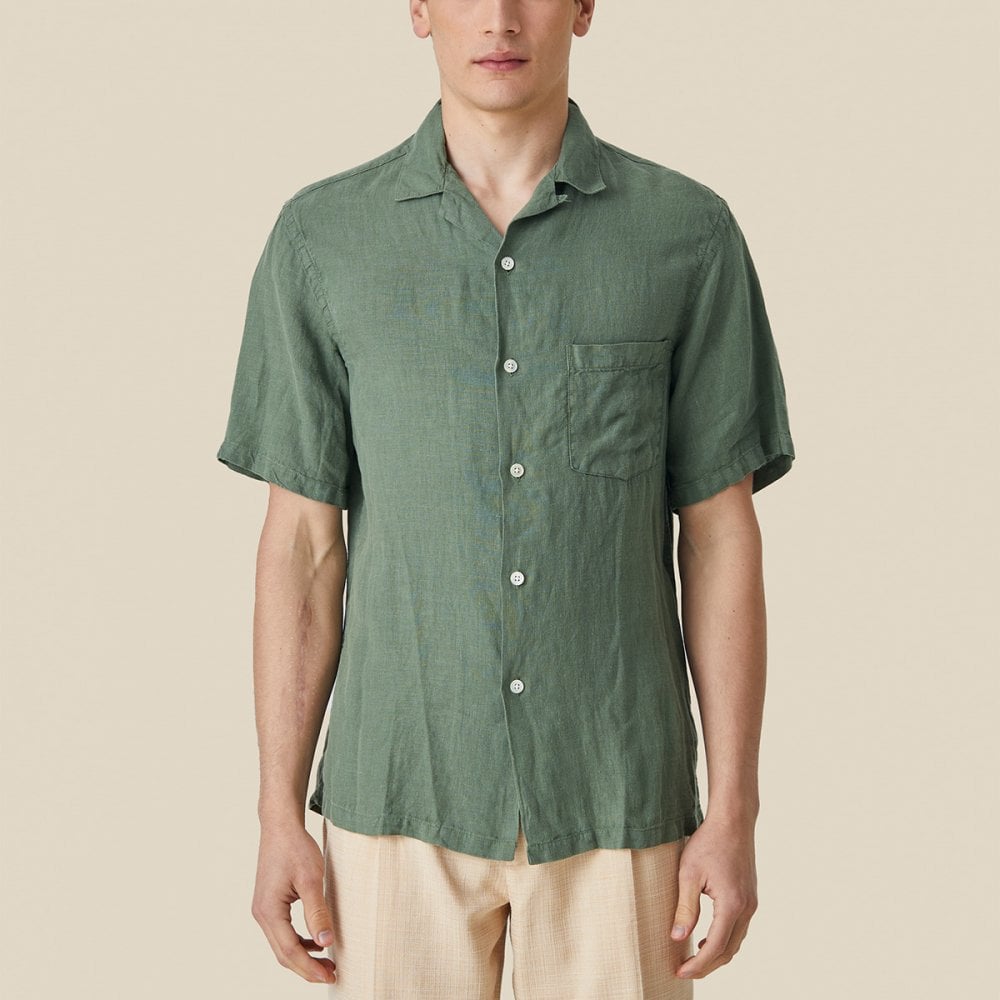 Linen Camp Collar Shirt 24 - Dry Green