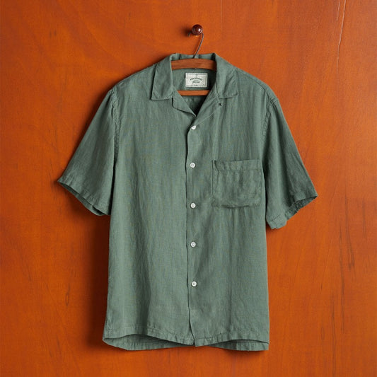 Linen Camp Collar Shirt 24 - Dry Green