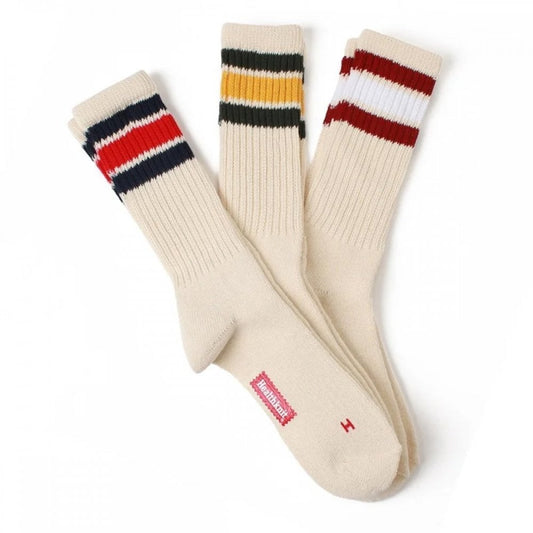 3 Pack Crew Socks - Off White / Multi Stripe