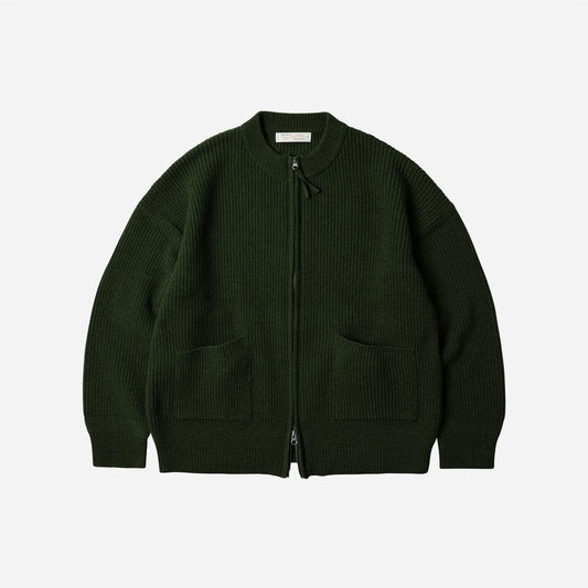Wool Deck Zipup Cardigan - Forest Green