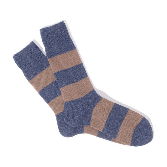 Wool Cashmere Stripes Crew - Blue / Grey