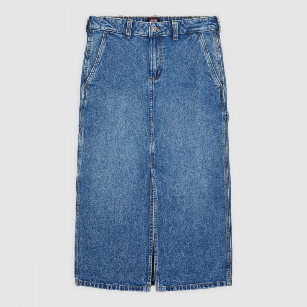 W' Long Denim Carpenter Skirt - Rinsed Blue