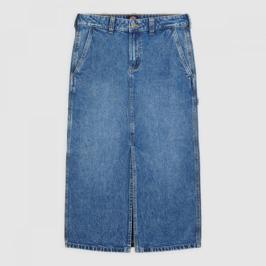 W' Long Denim Carpenter Skirt - Rinsed Blue