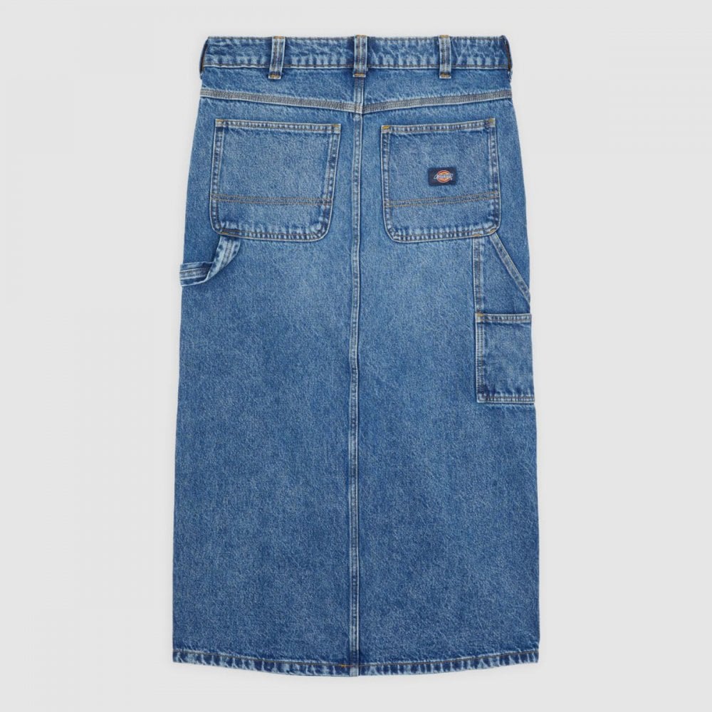 W' Long Denim Carpenter Skirt - Rinsed Blue