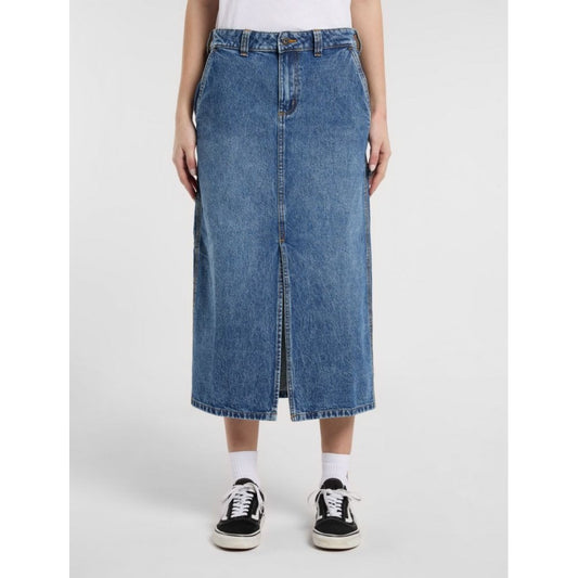 W' Long Denim Carpenter Skirt - Rinsed Blue
