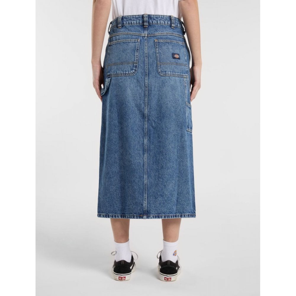 W' Long Denim Carpenter Skirt - Rinsed Blue