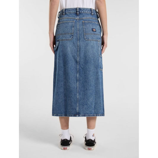 W' Long Denim Carpenter Skirt - Rinsed Blue