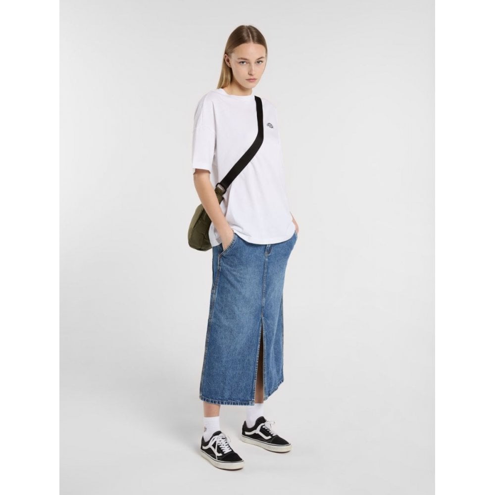 W' Long Denim Carpenter Skirt - Rinsed Blue