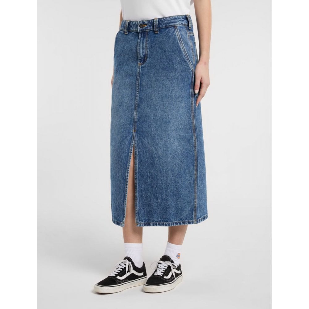 W' Long Denim Carpenter Skirt - Rinsed Blue