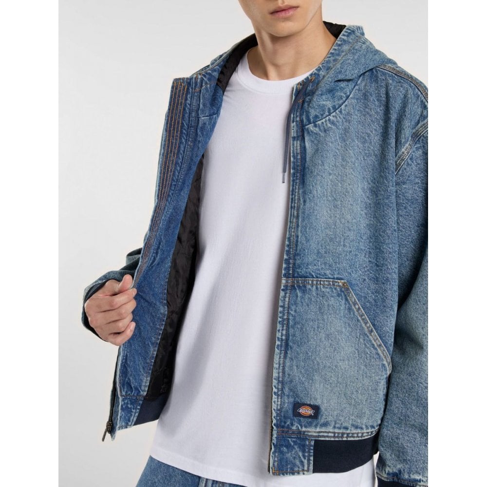 Dickies Hooded Denim Jacket - Rinsed Blue With Fade