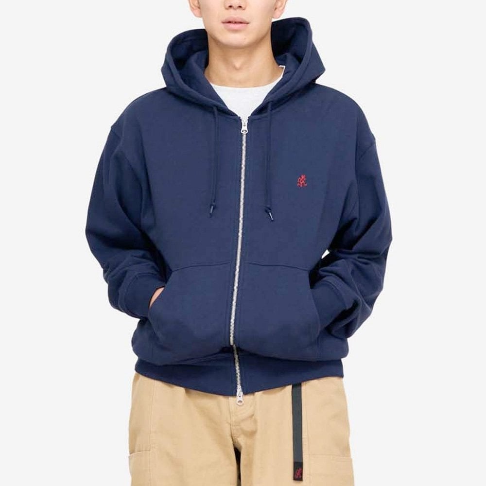 One Point Zip Hooded Sweatshirt - Navy