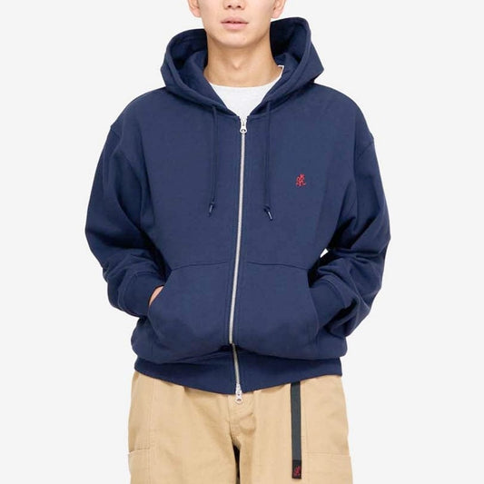 One Point Zip Hooded Sweatshirt - Navy