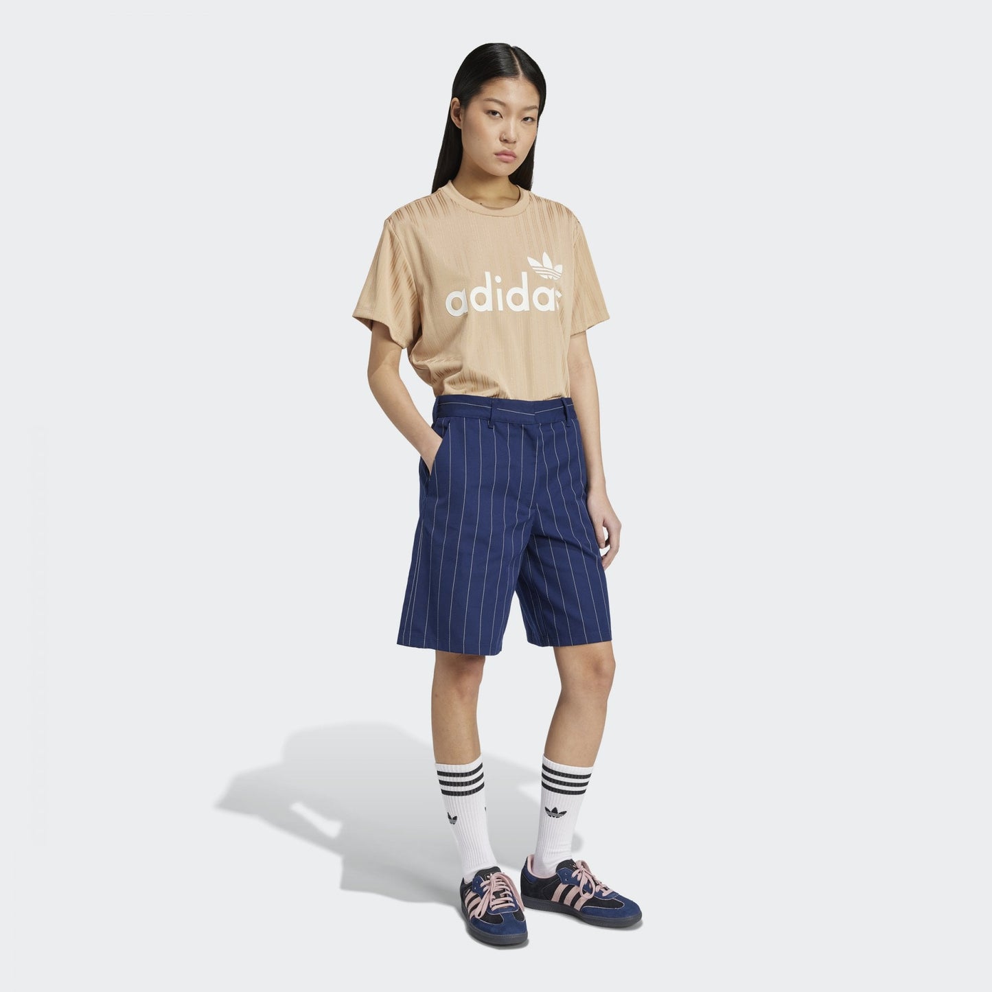 W' Pinstripe Short - Night Indigo / Off White