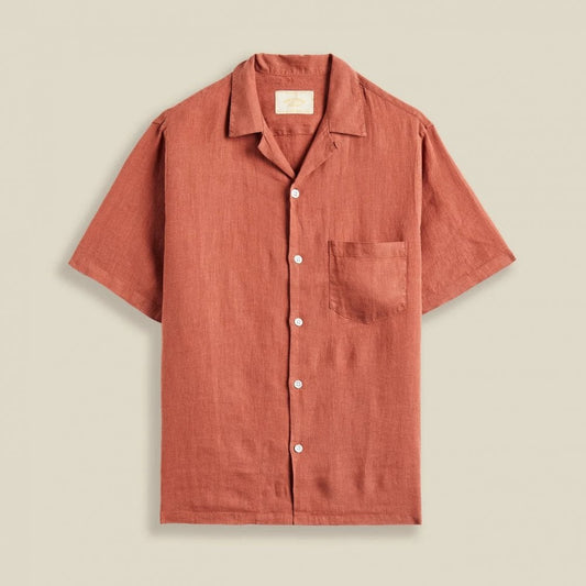 Linen Camp Collar Shirt 25 - Terracotta