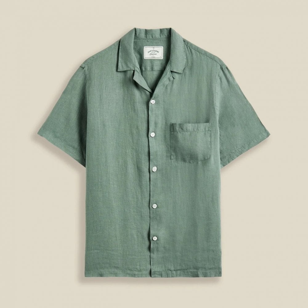 Linen Camp Collar Shirt 25 - Dry Green
