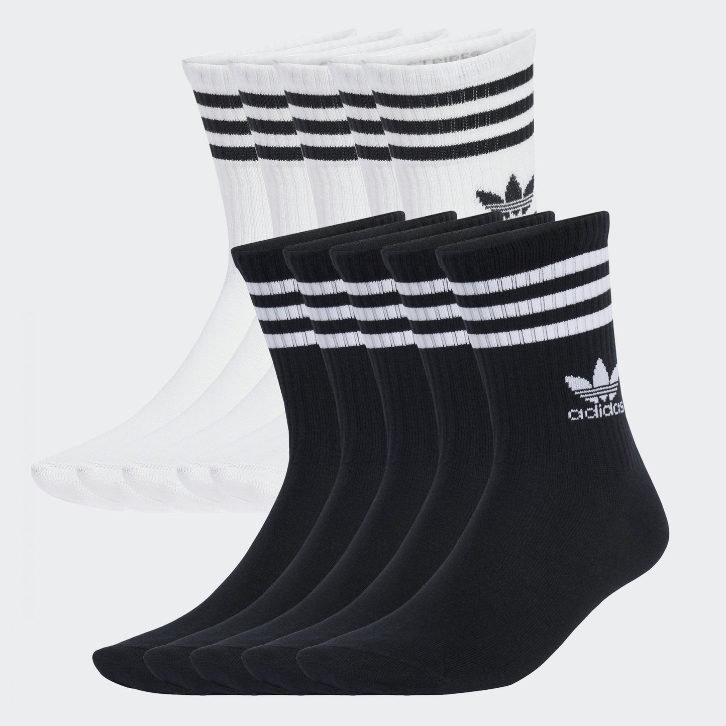 3 Stripe Crew Socks, 10 Pack - White / Black