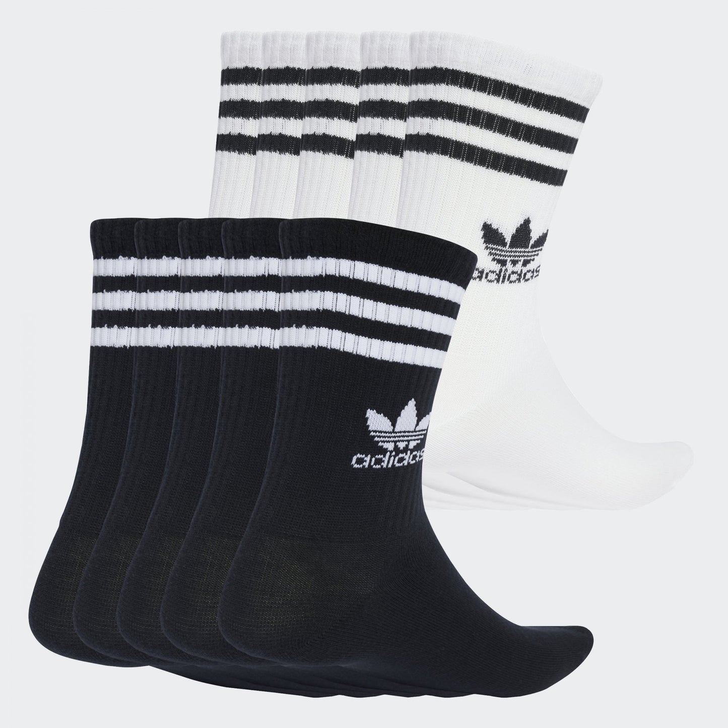 3 Stripe Crew Socks, 10 Pack - White / Black